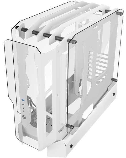 MC-EDGE, Caja Gaming ATX, Diseño Open Air, Triple Panel Cristal Templado, Semitorre PC Soporte Refrigeración Líquida Hasta 240mm, Sistema Gestión Cableado Interno, USB-C y USB 3.0, Blanco