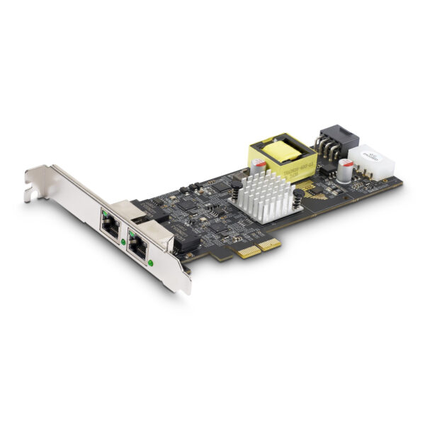 Tarjeta de Red Ethernet PCIe de 2 Puertos PoE de 2,5Gb - Tarjeta de Red NBASE-T - Adaptador LAN PCI Express - Intel I225-V Doble - PoE+ - 802.3af/at - Alimentado por LP4/PCIe de 8 Pines