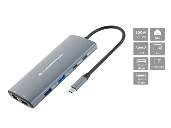 DONN06G base para portátil y replicador de puertos Alámbrico USB 3.2 Gen 1 (3.1 Gen 1) Type-C Gris