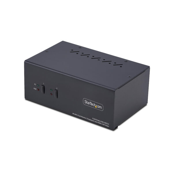 Switch KVM de 2 Puertos DisplayPort HDMI - Conmutador KVM de Dos Monitores - Hub Ladrón USB 2 Puertos 5Gbps - 2 Puertos USB HID - Teclas de Acceso Rápido - TAA