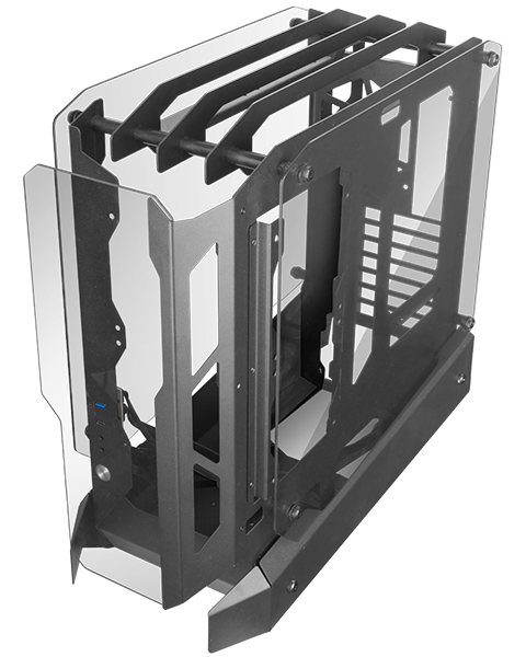 MC-EDGE, Caja Gaming ATX, Diseño Open Air, Triple Panel Cristal Templado, Semitorre PC Soporte Refrigeración Líquida Hasta 240mm, Sistema Gestión Cableado Interno, USB-C y USB 3.0, Negro