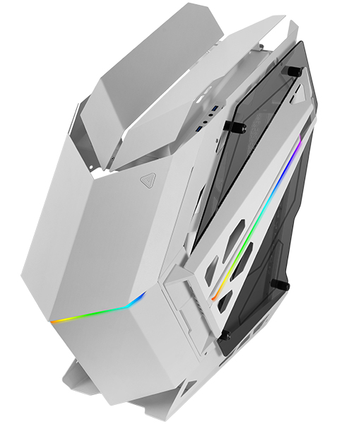 MC-TITAN, Caja Gaming RGB XXL ATX, Doble Tira LED e Iluminación Frontal ARGB, Hub Iluminación + Mando a Distancia, Compatible con Placas Base ARGB, Soporte Refrigeración Líquida, Blanco