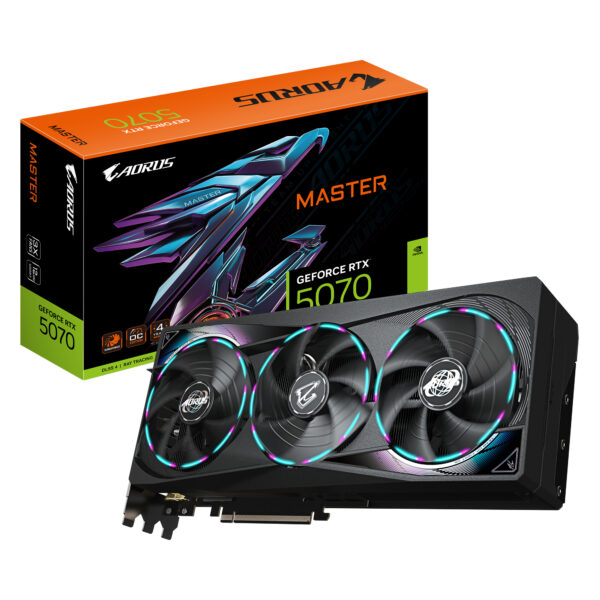 AORUS GeForce RTX 5070 MASTER 12G Tarjeta Gráfica - 12GB GDDR7, 192 bits, PCI-E 5.0, 2715 MHz Core Clock, 3 x DP 2.1a, 1 x HDMI 2.1b, NVIDIA DLSS 4, GV-N5070AORUS M-12GD