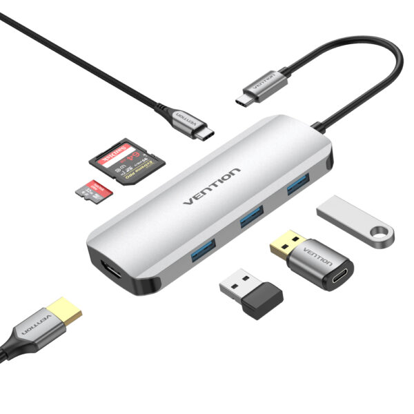 Docking USB Tipo-C TOJHB/ 1xHDMI/ 3xUSB/ 1xUSB Tipo-C/ 1xLector tarjetas/ Gris