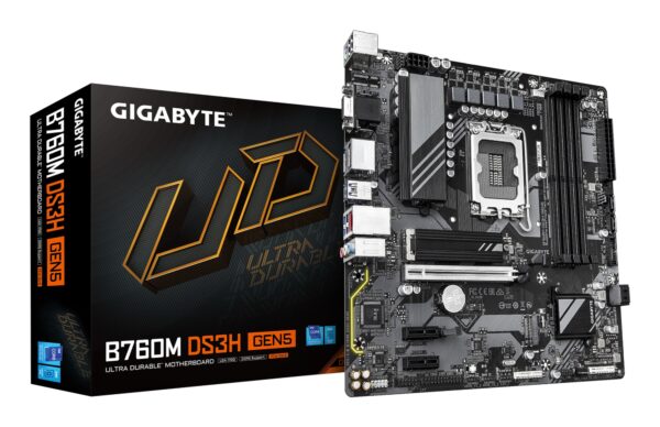 B760M DS3H GEN5 Placa Base  Compatible con CPUs Intel Core 14ª generación, VRM digital de 6+2+1 fases, hasta 5600 MHz DDR5, 2 x M.2 PCIe 4.0, LAN 2.5GbE, USB 3.2 Gen2