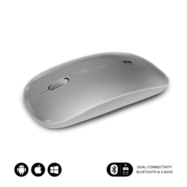 Ratón Óptico Inalámbrico 2.4G y Bluetooth Dual Flat Mouse Recargable Plateado