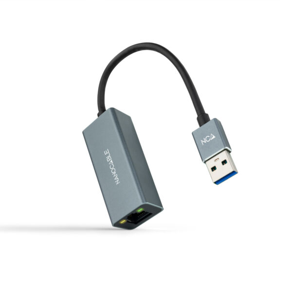 Conversor USB 3.0 a Ethernet Gigabit 10/100/1000 Mbps, Aluminio, Gris, 15 cm