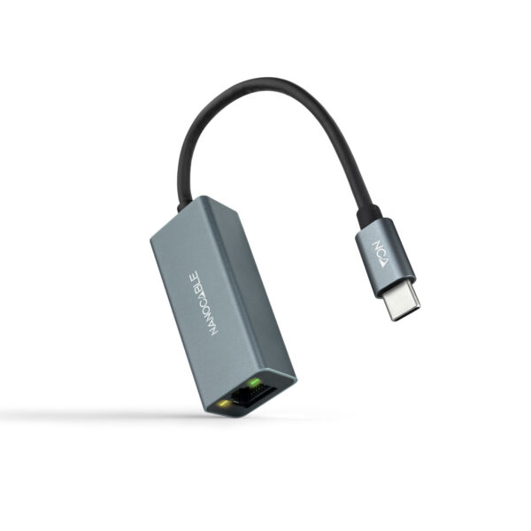 Conversor USB-C a Ethernet Gigabit 10/100/1000 Mbps, Aluminio, Gris, 15 cm