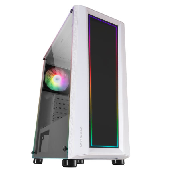 MC-ART Blanco, Caja PC Gaming ATX, Doble Cristal Templado Dibujable, ARGB 12 Modos, Ventilador 12 cm