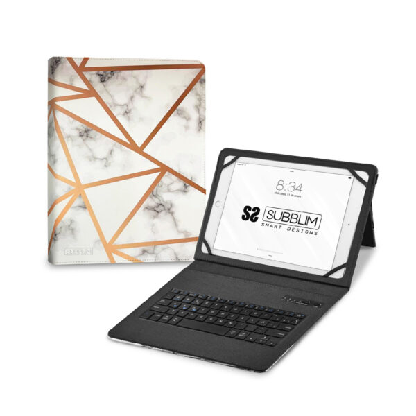Funda con Teclado Keytab Pro BT Trendy Marmol Blanco