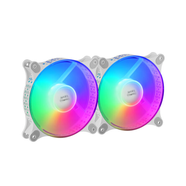 MFDUO, Kit 2 Ventiladores FRGB Rainbow 360°, Ultra-silencioso, Doble Conexión 3PIN + 4PIN, Blanco