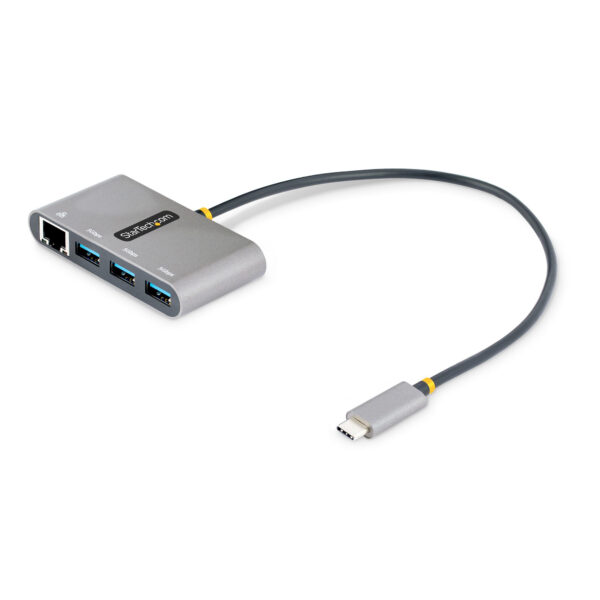 Hub Adaptador USB-C con Ethernet de 3 Puertos USB-A - Red Ethernet Gigabit RJ45 - USB 3.0 5Gbps - Alimentado por el Bus - Cable de 30cm - Ladrón Concentrador USB Tipo C a USB A