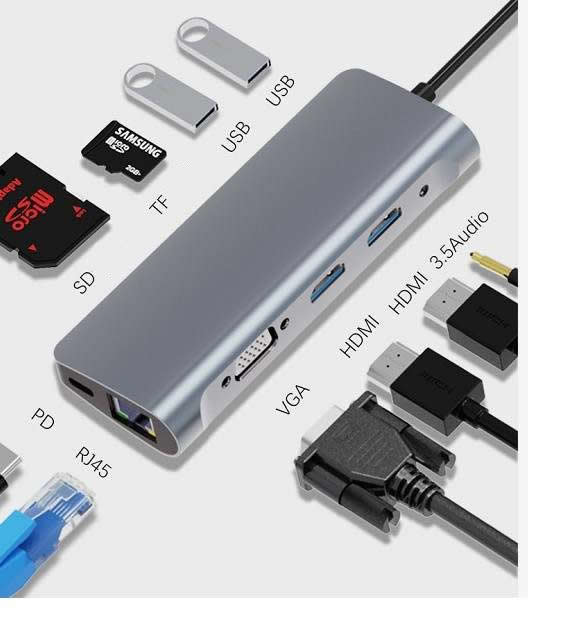 ZM-BYL-2120 base para portátil y replicador de puertos Alámbrico USB 2.0 Type-C Plata