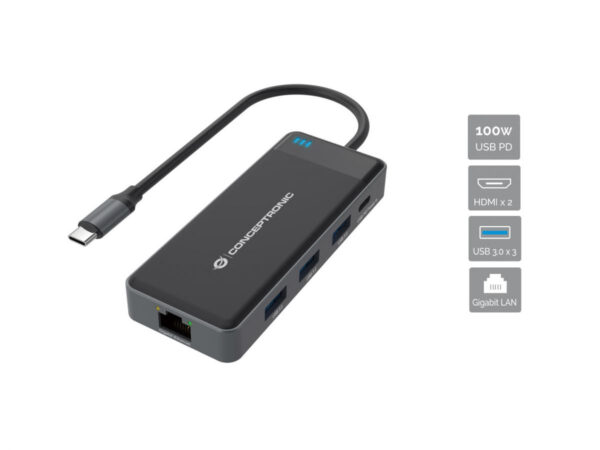DONN14G base para portátil y replicador de puertos Alámbrico USB 3.2 Gen 1 (3.1 Gen 1) Type-C Gris