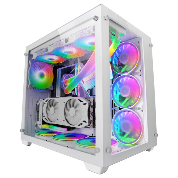Torre Gaming Custom XXL E-ATX, Ventana Cristal Templado Lateral y Frontal, Estructura Modular Doble Cámara, MCV3, Color Blanco
