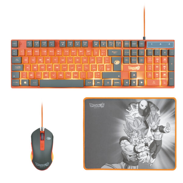PC Dragon Ball Super PACK Keyboard + Mouse + Mousepad teclado Ratón incluido Juego USB Gris, Naranja
