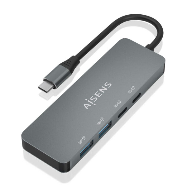 Hub USB 3.2 Gen2 10G USB-C, USB-C/M-2xUSB-C/H-2xUSB-A/H, Gris, 15cm