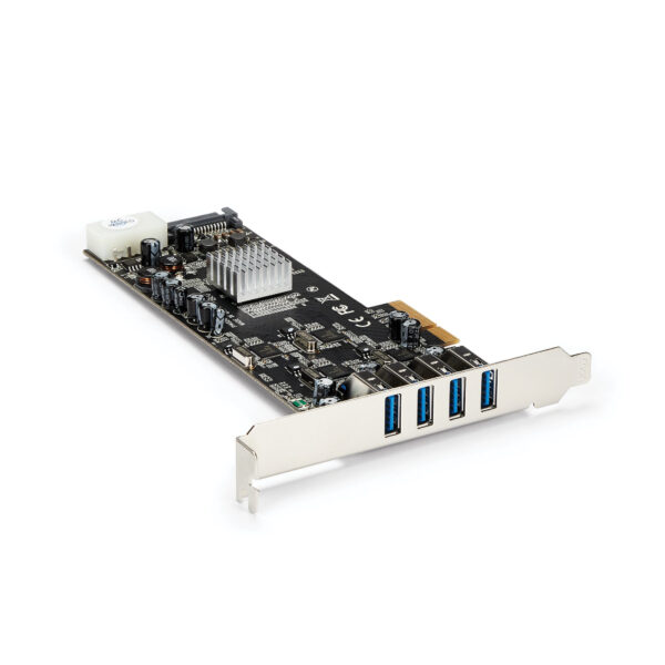 Adaptador Tarjeta PCI Express PCI-E 4 Puertos USB 3.0 UASP 2 Canales de 5Gbps con Alimentación Molex SATA