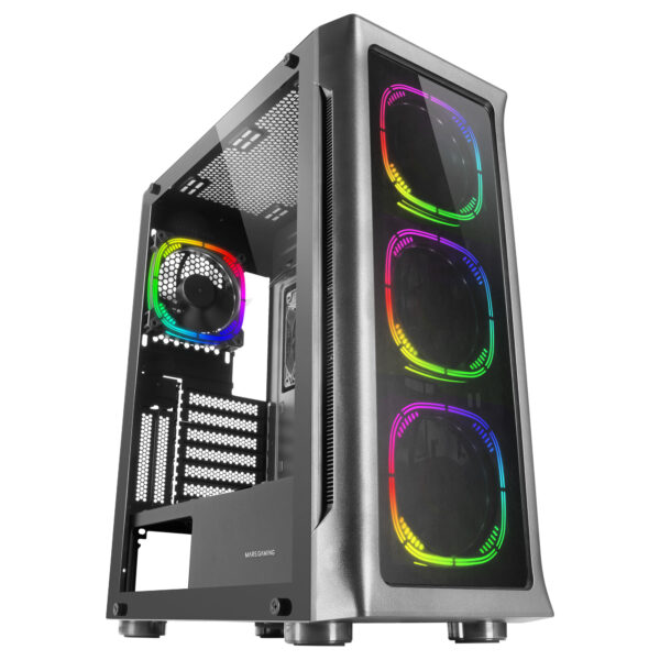 MC-NEO, Torre Gaming XXL E-ATX, Ventana Lateral y Frontal Cristal Templado, 4X Ventiladores ARGB 120mm + Ventilador 120mm, Sistema CPU Freezer, Negro