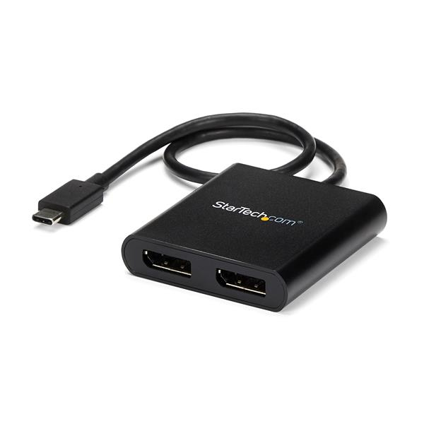 Adaptador USB-C a DisplayPort 1.2 Doble - Hub MST USB Tipo C - Divisor Multiplicador DP Doble de 4K 30Hz/1080p 60Hz - con Cable Incorporado Extra Largo - Solamente para Windows