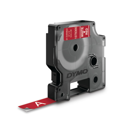 D1 - Etiquetas Durable - Blanco sobre rojo - 12mm x 7m