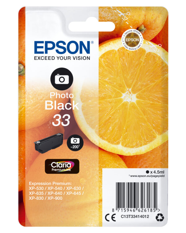 Oranges Singlepack Photo Black 33 Claria Premium Ink