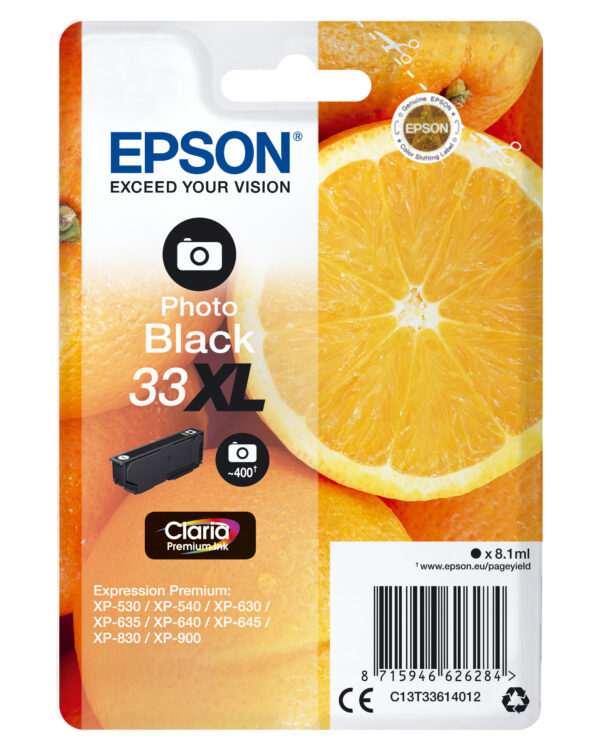 Oranges Singlepack Photo Black 33XL Claria Premium Ink