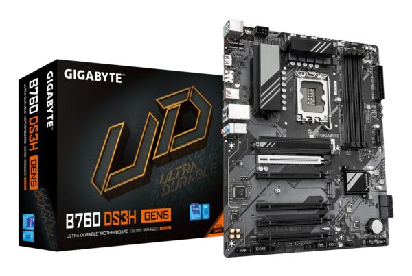 B760 DS3H GEN5 Placa Base  Compatible con procesadores Intel Core 14ª generación, VRM digital de 8+2+1 fases, hasta 5600 MHz DDR5, 2 x M.2 PCIe 4.0, LAN 1 GbE, USB 3.2 Gen 2x2