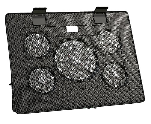 MNBC2, Base Refrigeradora y Stand para Portátiles Hasta 17.3, Iluminación LED Roja, 5x Ventiladores UA5, Regulable 6 Posiciones, Estructura Acero, Rejilla Aluminio, 2x USB 2.0, Negro