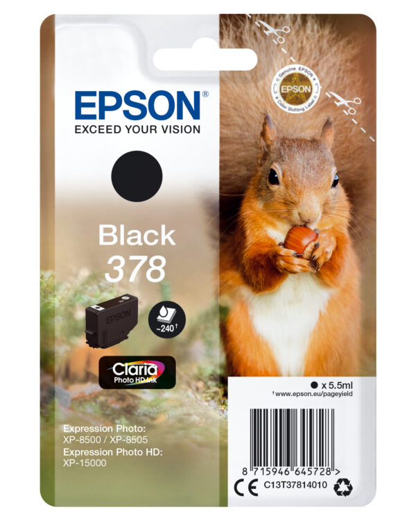 Squirrel Singlepack Black 378 Claria Photo HD Ink