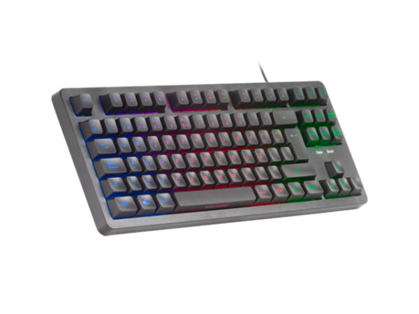 MK023, Teclado Gaming TKL, Tecnología Híbrida H-Mech, Iluminación FRGB Rainbow, Anti-ghosting, Compatibilidad Universal, Negro, Idioma Español
