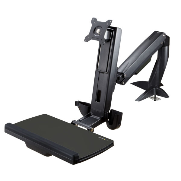 Brazo de Soporte de Pie y Sentado - Brazo Ajustable de Montaje en Escritorio de Pie o Sentado para Un Monitor VESA de hasta 27" - Ergonómico Articulado para Escritorio de Pie