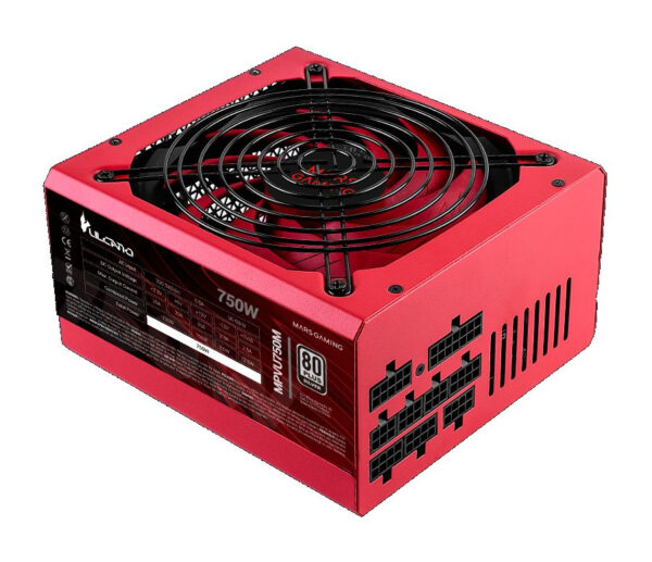 MPVU750M, Fuente Alimentación Full Modular 750W ATX, 10 Años Garantía, 80Plus Silver +87% Eficiencia, Ventilador 140mm FDB con Tecnología AI-RPM, Condensadores Japoneses 105º, Rojo