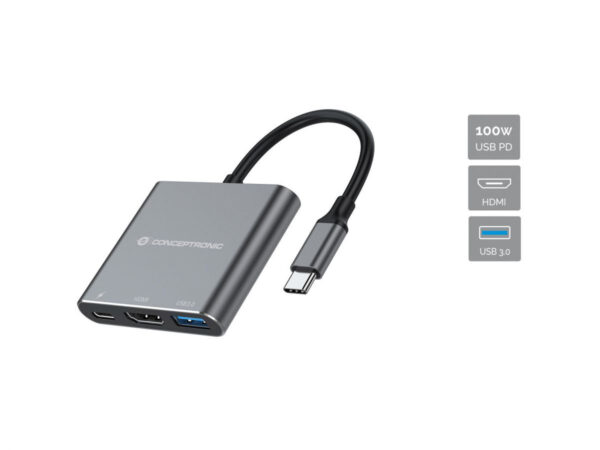 DONN18G base para portátil y replicador de puertos Alámbrico USB 3.2 Gen 1 (3.1 Gen 1) Type-C Gris