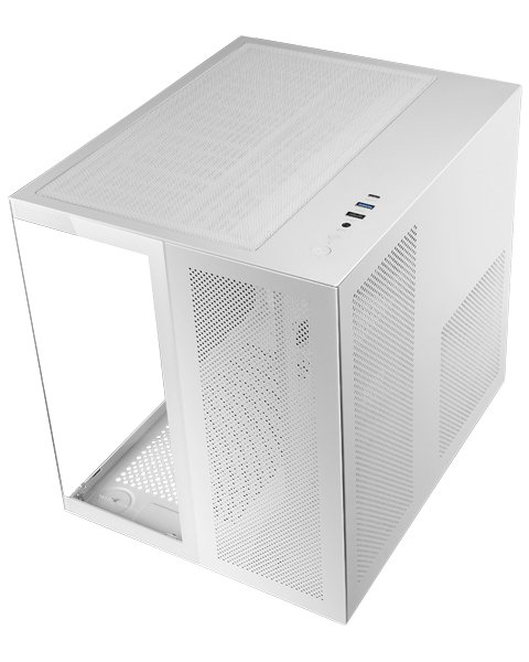 MC-NOVAM, Caja Compacta Custom MicroATX, Doble Ventana Cristal Templado Continuo, Estructura Modular Doble Cámara, Rejilla Frontal, Soporte Refrigeración Líquida, Conector USB-C, Blanco