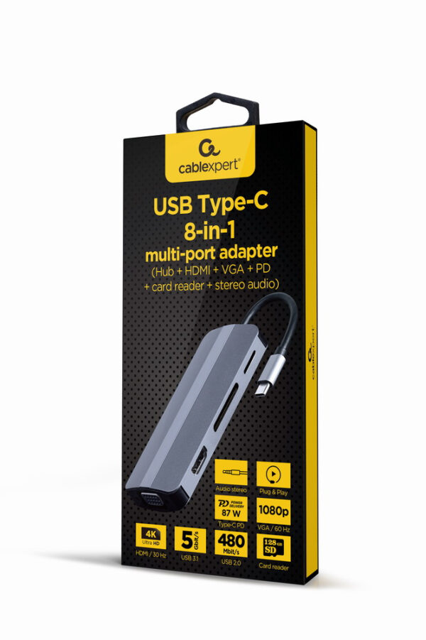 Adaptador combinado USB tipo C 8 en 1 (Hub + HDMI + PD + lector de tarjetas + LAN)