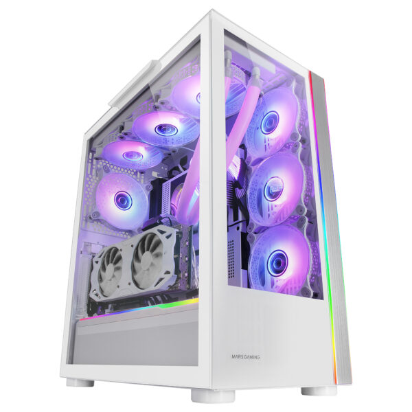MC-ULTRA, Torre Gaming Custom XXL E-ATX, Doble Tira LED ARGB, Doble Ventana Cristal Templado, Estructura Cámara Dual Vertical, Blanco
