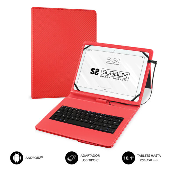 Funda con Teclado Micro USB - USB C KEYTAB PRO USB 10,1" Red