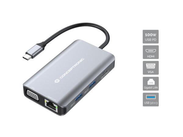 DONN21G base para portátil y replicador de puertos Alámbrico USB 3.2 Gen 1 (3.1 Gen 1) Type-C Gris