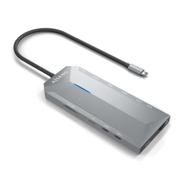 USB-C Dock 12 En 1, USB-C A 2xHDMI, 1xRJ45, 3xUSB-A, 2xUSB-C, 1xUSB-C PD, 1xAudio, 1xSD, 1xMicro SD, Gris, 30cm