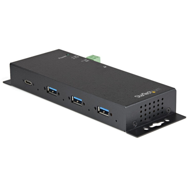 Hub USB-C de 4 Puertos de 10Gbps - Ladrón Concentrador USB Tipo C Industrial de Metal con 3 Puertos USB-A y 1 USBC - Protección ESD - Concentrador Autoalimentado USB 3.2 Gen 2