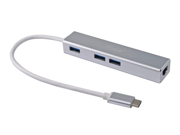 Hub USB-C a USB 3.0 de 3 puertos con adaptador Gigabit