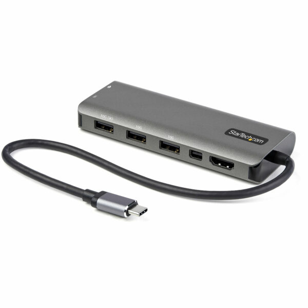 Adaptador Multipuertos USB-C - Docking Station USB Tipo C a HDMI o Mini DisplayPort 4K60 - Replicador de Puertos USBC PD 100W - Hub USB 4 Puertos - Red - con Cable Incorporado de 30cm