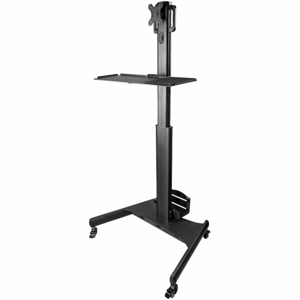Carrito Ergonómico con Ajuste de Altura para Estación de Trabajo Móvil - con Soporte VESA para Monitor - con Soporte para CPU - con Bandeja para Teclado - Workstation Móvil con Ruedas