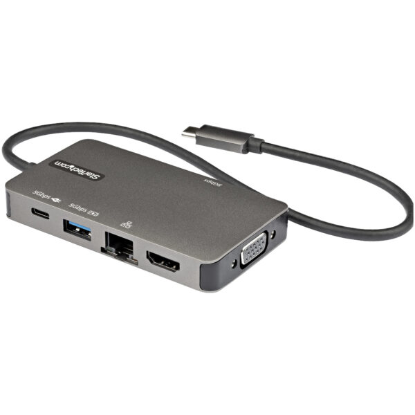 Adaptador Multipuertos USB-C - Docking Station USB Tipo C a HDMI 4K30 o VGA 1080p - Replicador de Puertos USBC PD de 100W - Hub USB de 3 Puertos - Red - con Cable Incorporado de 30cm