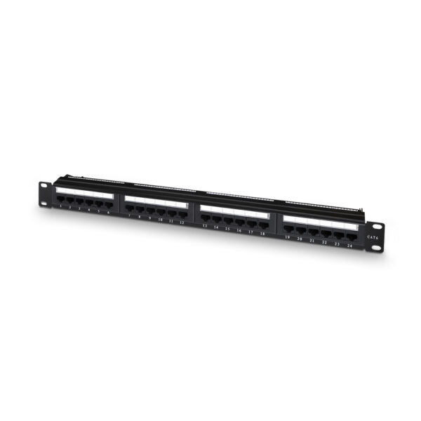 Panel De Parcheo De 24 Puertos RJ45 Cat.6 UTP, 19" 1U Dual IDC Con Gestion De Cables, Negro