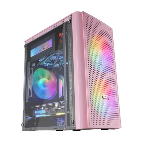 MC300P Rosa, Caja PC Micro ATX, Cristal Templado, Frontal MESH, 3xVentilador FRGB