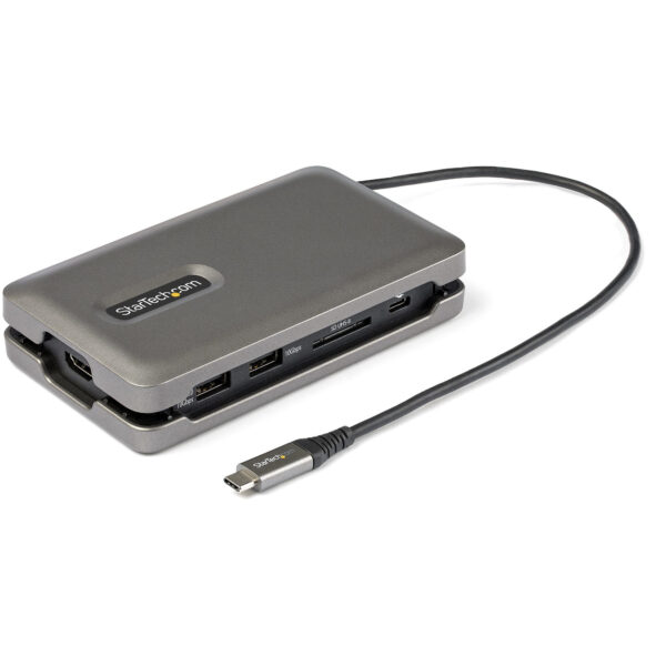 Adaptador Multipuertos USB-C - USB Tipo C a HDMI 2.0 4K a 60Hz - Hub Ladrón USB de 2 Puertos de 10Gbps - con PD de Paso de 100W - GbE - SD/MicroSD - Mini Docking Station