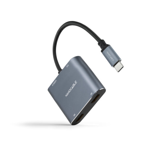 Conversor USB-C a 2xHDMI/USB2.0/PD, 15 cm, Gris