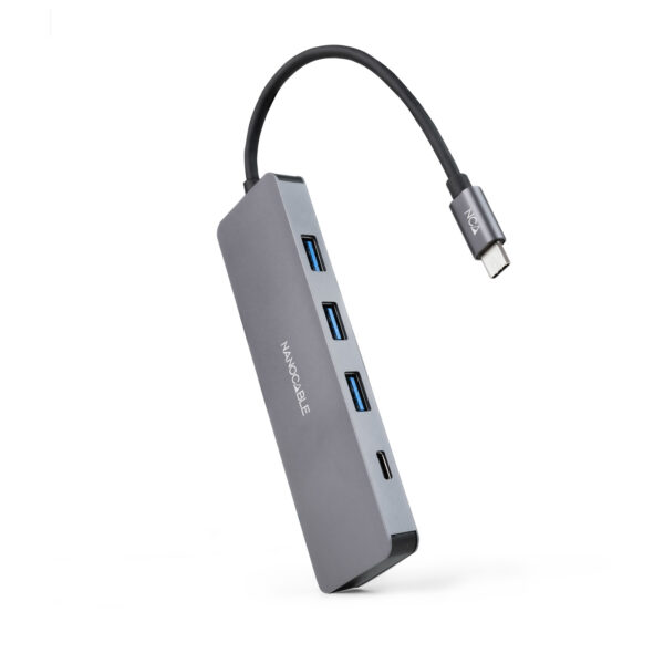 Hub USB-C a 3xUSB3.0/H + 1xUSB-C/H Aluminio 10 cm, Gris